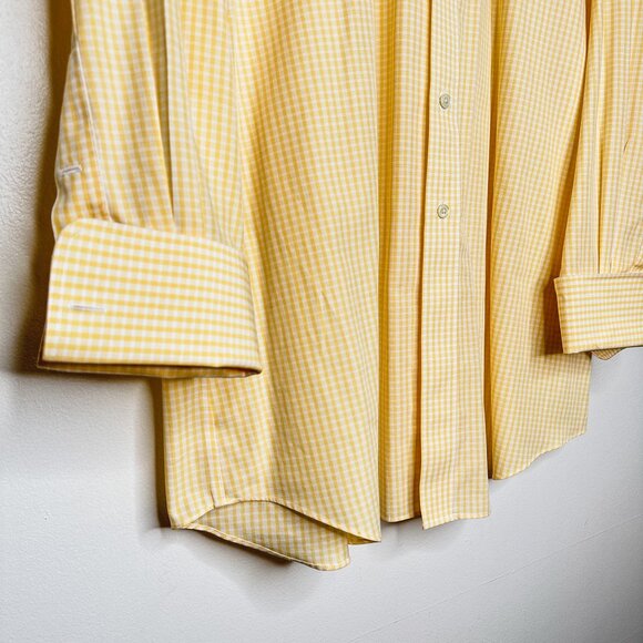 Paul Fredrick Yellow Gingham Check Men's Dress Shirt 16.5 x 33 French Cuffs - Picture 4 of 8